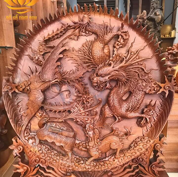 Đĩa tứ linh gỗ mun hoa loại nhỏ 43x37x3cm - Ảnh 2