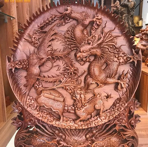 Đĩa tứ linh gỗ mun hoa loại nhỏ 43x37x3cm - Ảnh 4