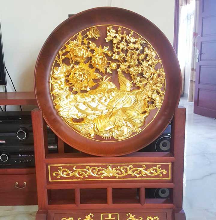 Tranh tứ quý gỗ hương dát vàng 86x145x5cm - Ảnh 3
