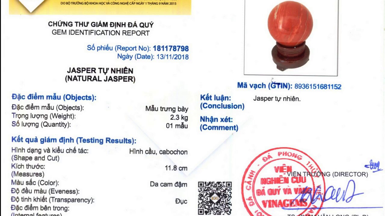 Mẫu giấy kiểm định đá quý không thể không có xác nhận của chuyên viên kiểm định và ban giám đốc