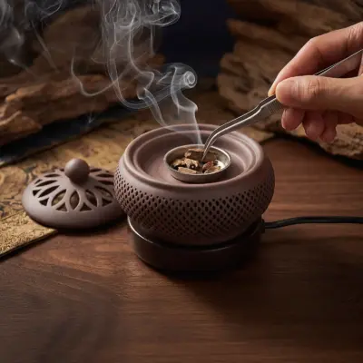 Lư Xông Trầm Điện Hỗ Trợ Hẹn Giờ Kèm Phụ Kiện - Mẫu Tròn Nâu