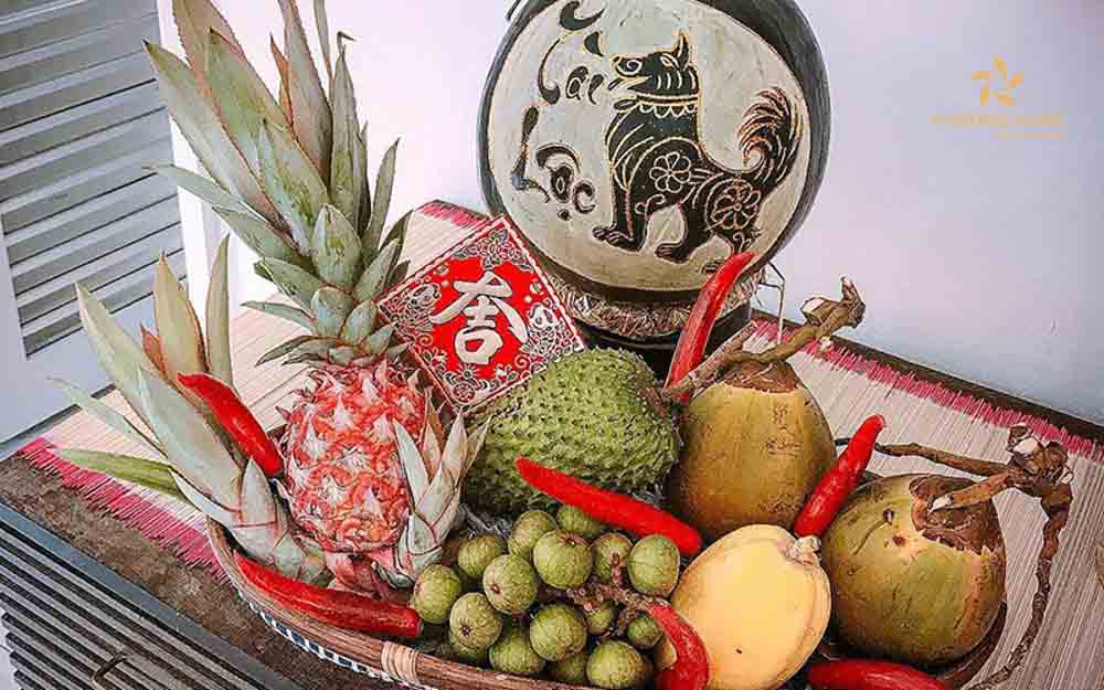 Mẫu 2 - mâm ngũ quả ngày tết cầu dừa đủ xoài