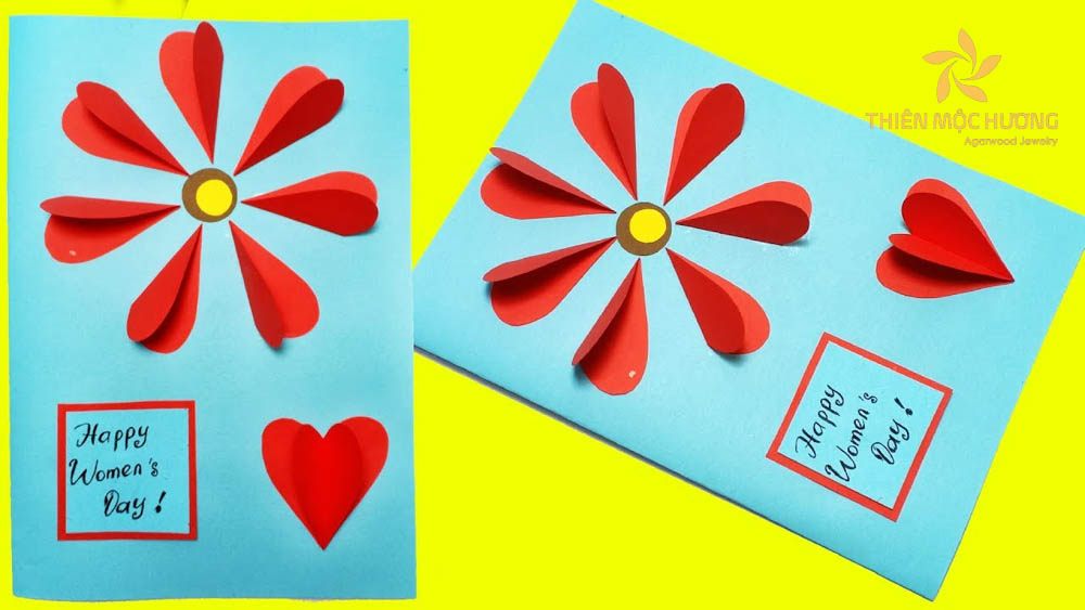 Thiệp 8/3 với các hoa giấy xếp thủ công