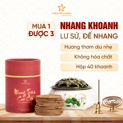 Combo nhang khoanh cao cấp kèm lư sứ, đế nhang