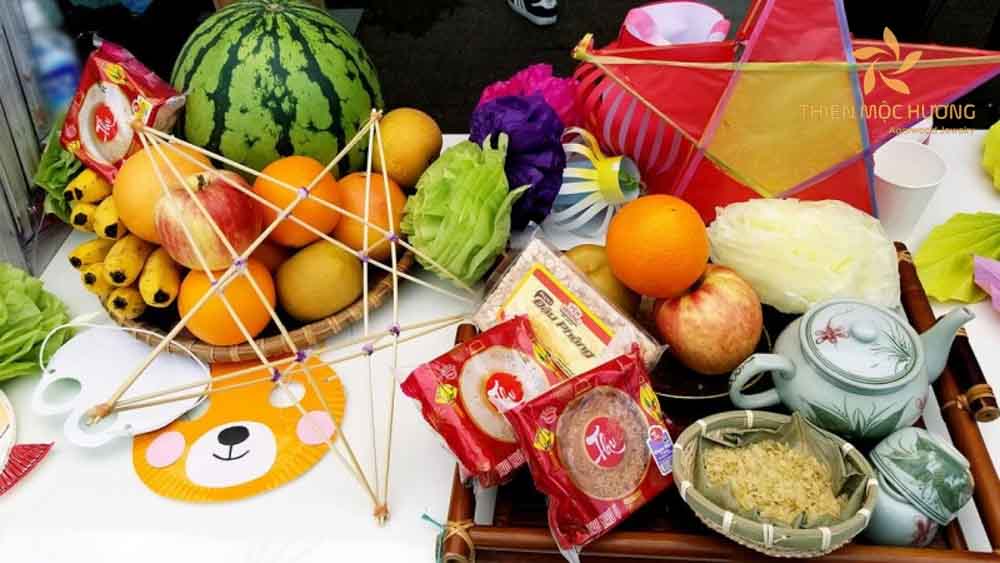 Hình ảnh mâm ngũ quả tết trung thu có đèn ông sao