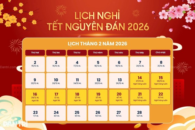 Chi tiết lịch nghỉ Tết Nguyên Đán 2026