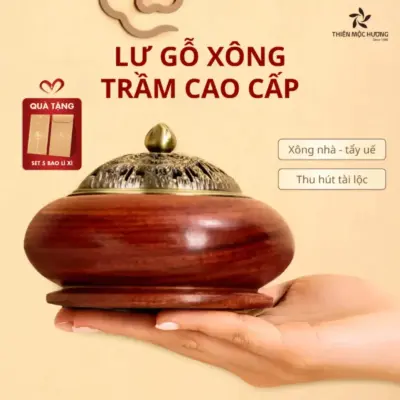 Lư Gỗ Đốt Trầm Hương Họa Tiết Long Phụng