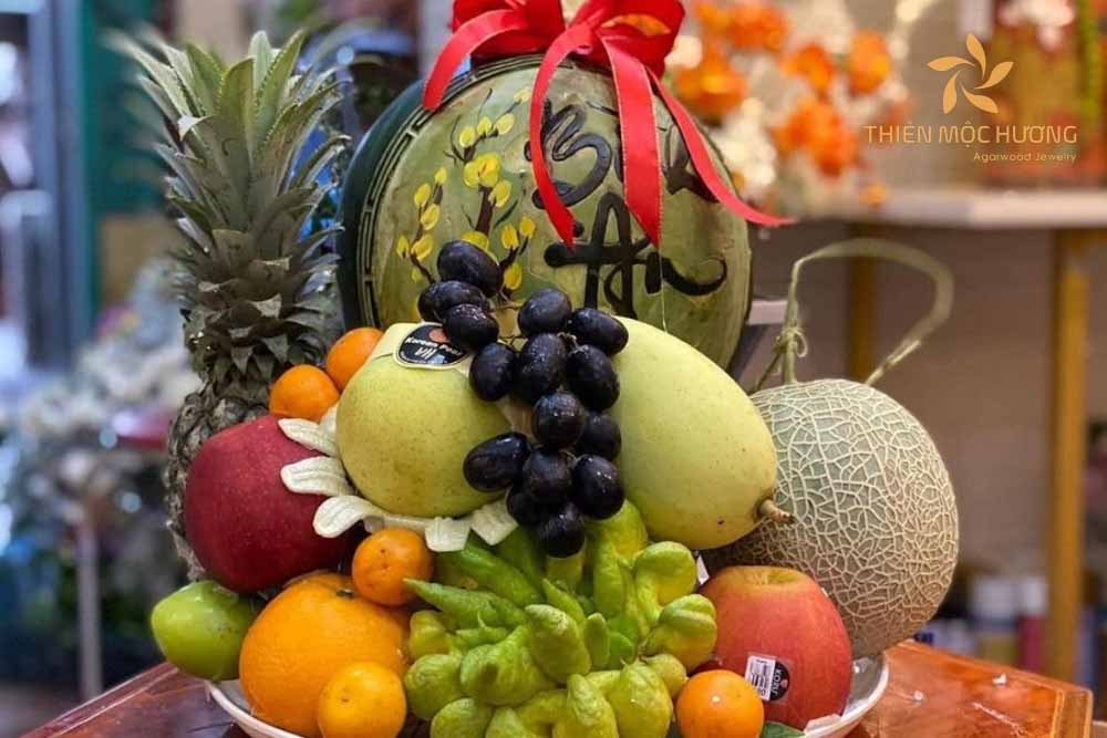 Mâm ngũ quả tết trung thu miền Bắc bày trí thêm quả Phật Thủ