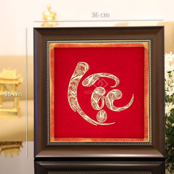 Tranh chữ Lộc thư pháp mạ vàng