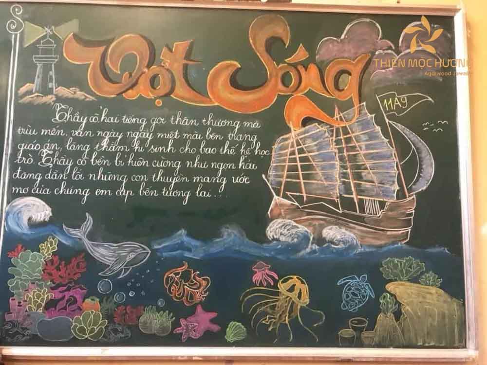 Mẫu trang trí bảng ngày 20/11 bằng phấn với các chủ đề tàu thuyền táo bạo