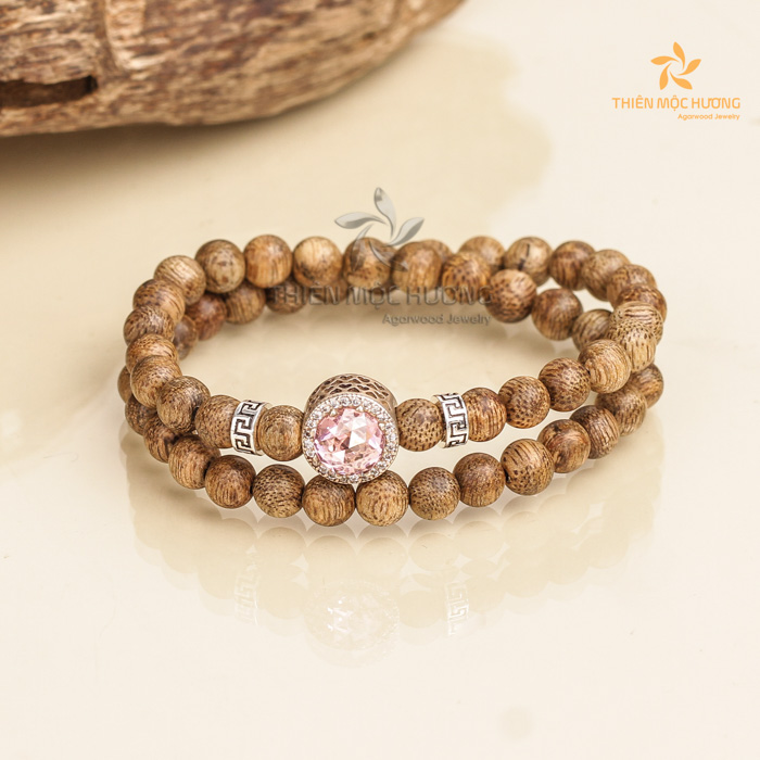 Vòng tay trầm hương Thiên Mộc Hương đôi Agarmoon charm vàng